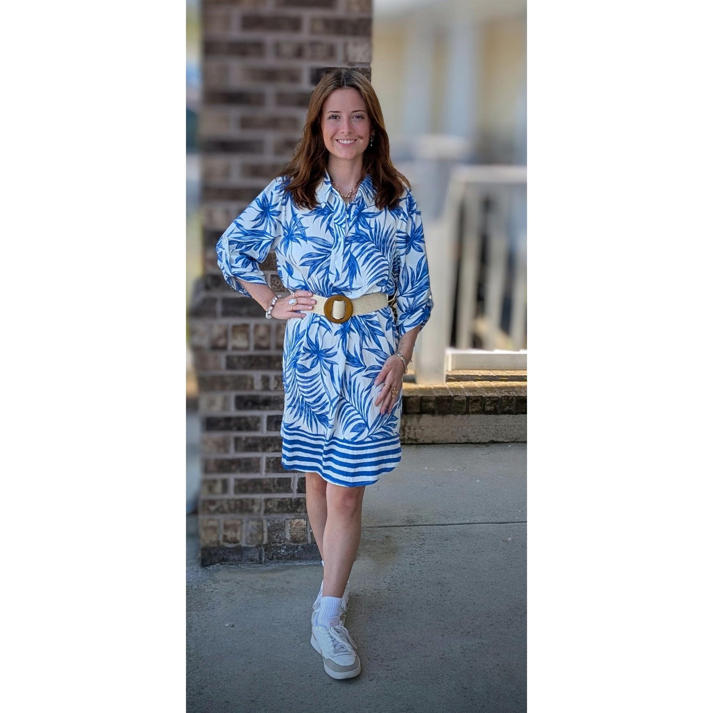 Leafy Escape Shirt Dress - Blue