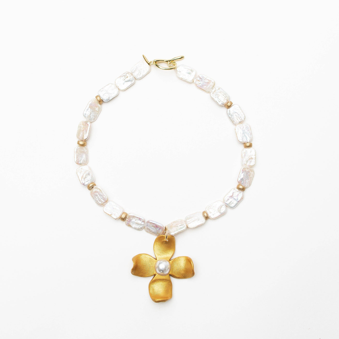 Rectangle Fresh Water Pearl with Dogwood Pearl Necklace