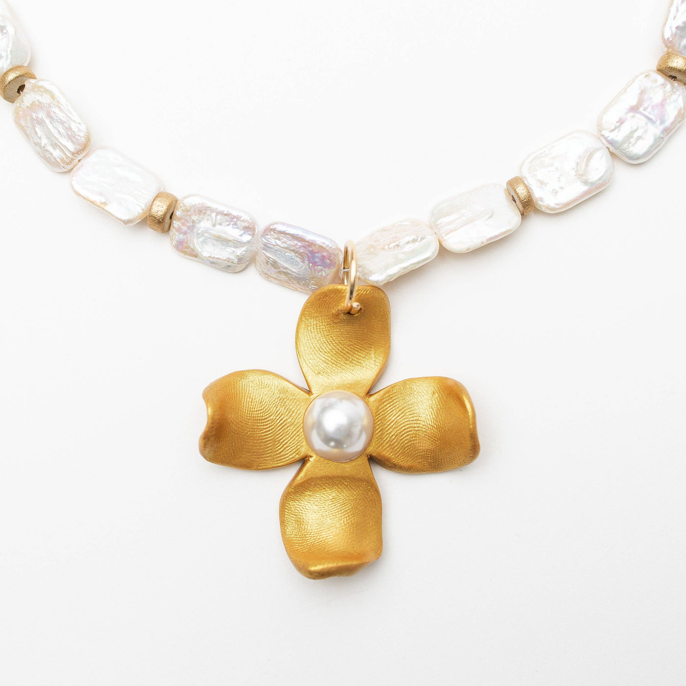 Rectangle Fresh Water Pearl with Dogwood Pearl Necklace