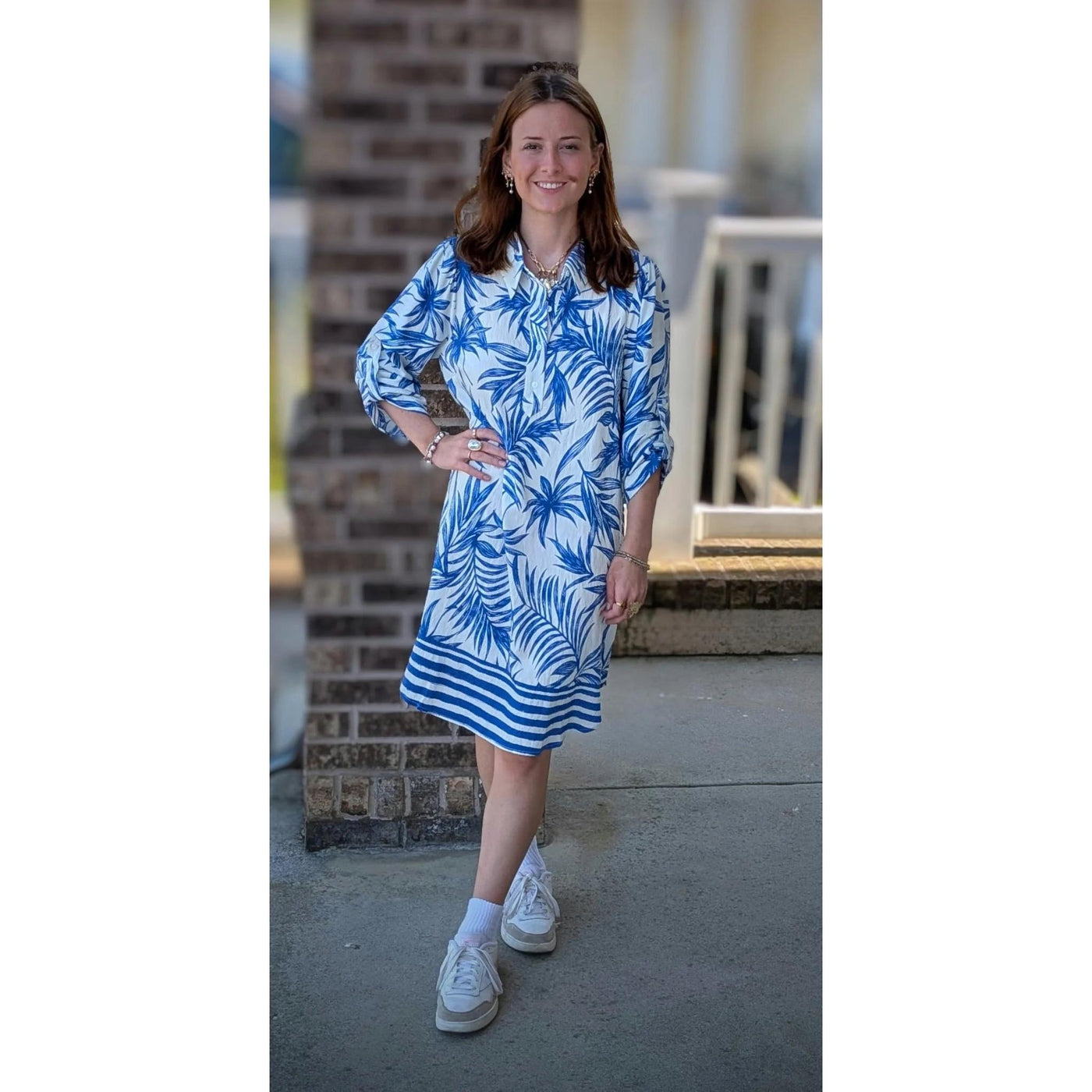 Leafy Escape Shirt Dress - Blue