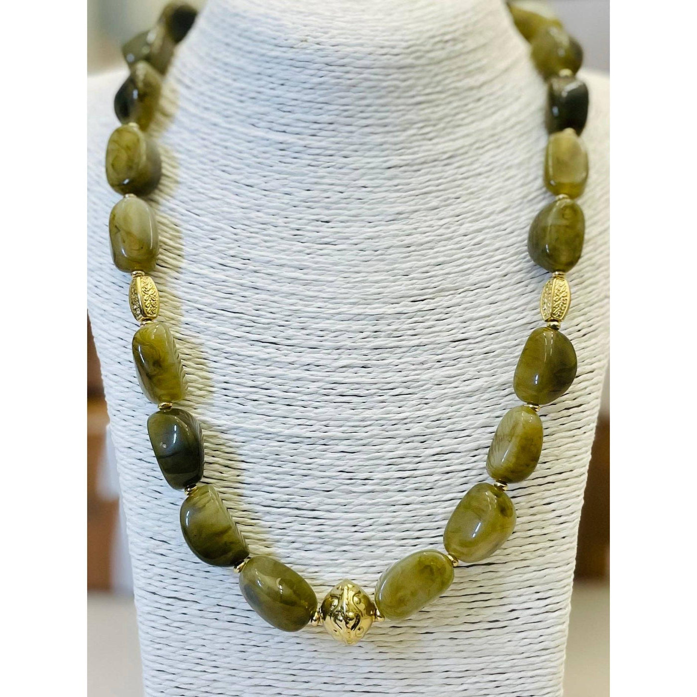 242 South Beaded Necklace - Green Marble