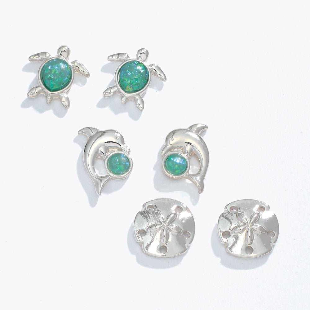 Earrings-Aqua Resin Sea Life Trio