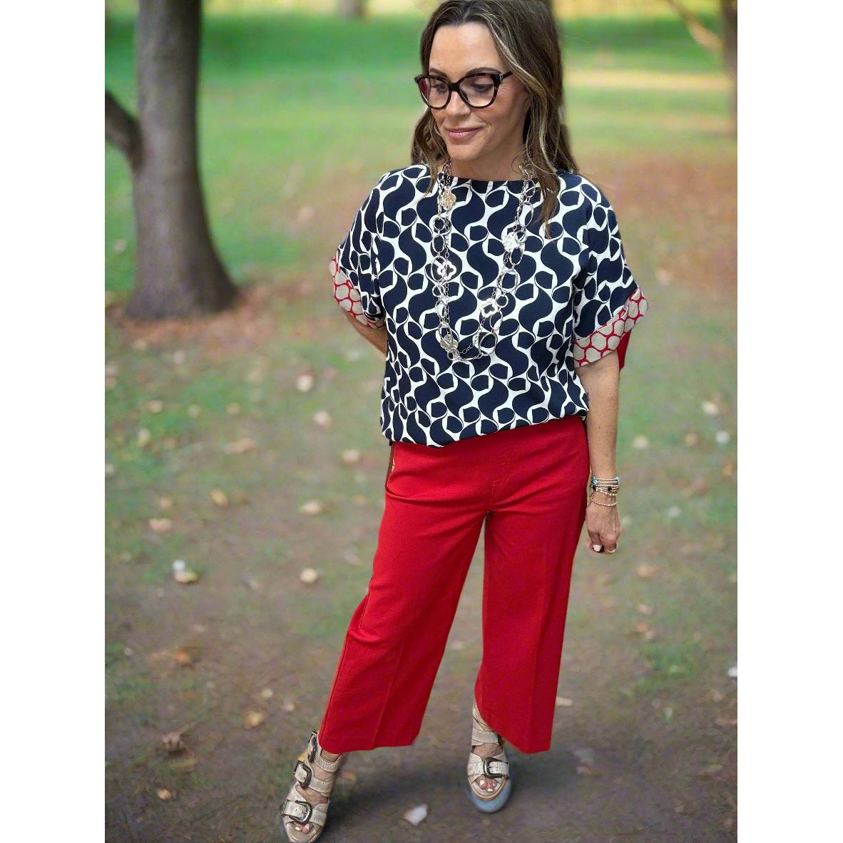 Pull On Wide Leg Crop Pant Red