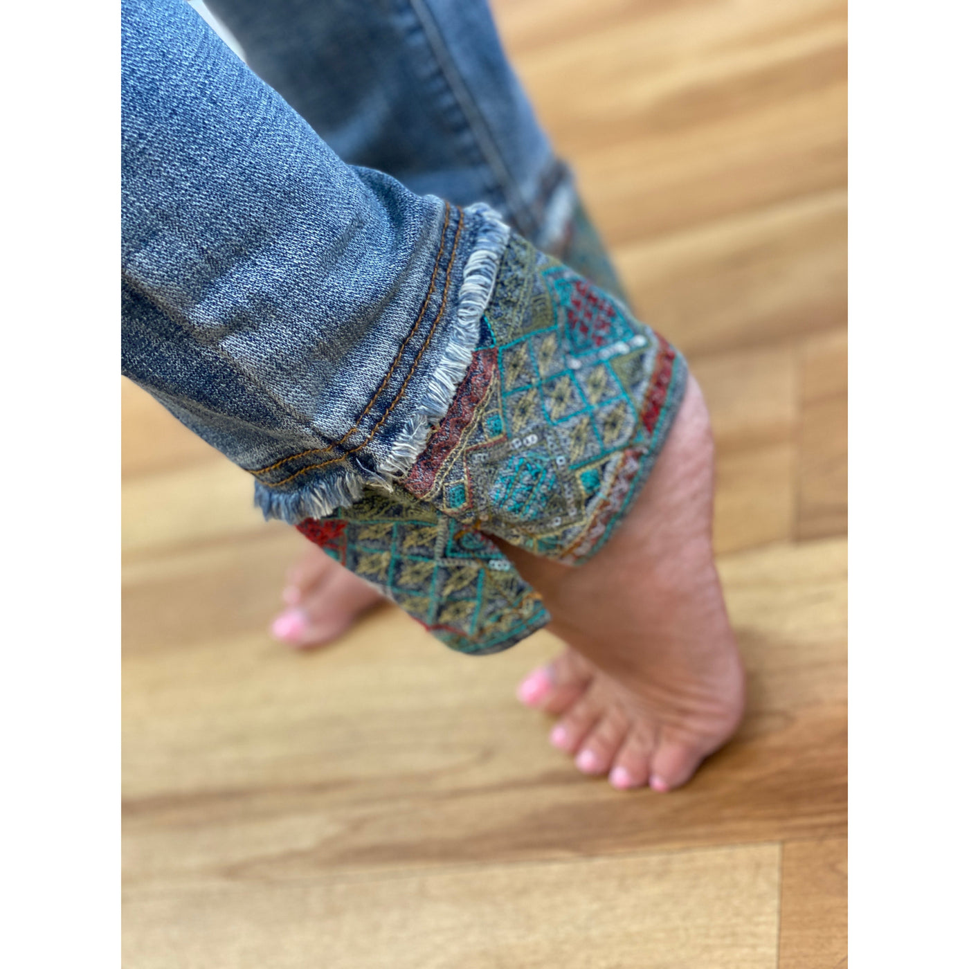 Alexandra Skinny Crop Jean With Embroidery & Sequins
