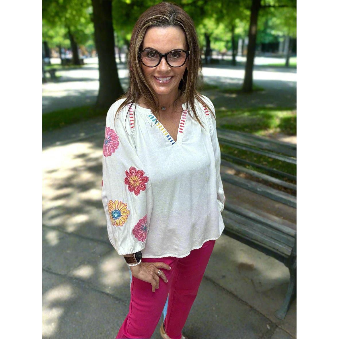Split Neck Top - White
