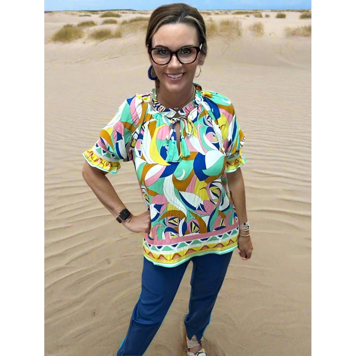 Joy Joy Peasant Top - Neapolitan Border