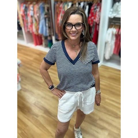 Hatley V-Neck Knit Tee - Patriot Stripes