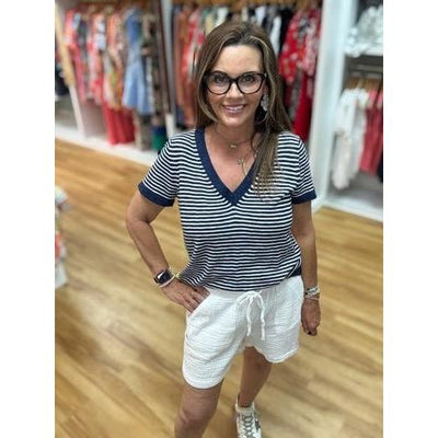 Hatley V-Neck Knit Tee - Patriot Stripes
