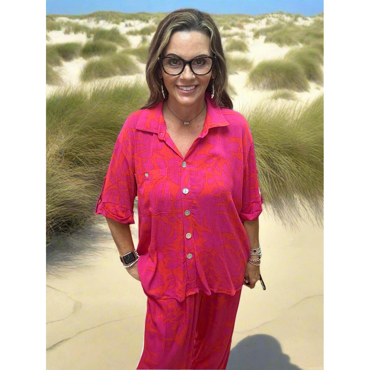 Ala Carte Short Sleeve Button-Up Top