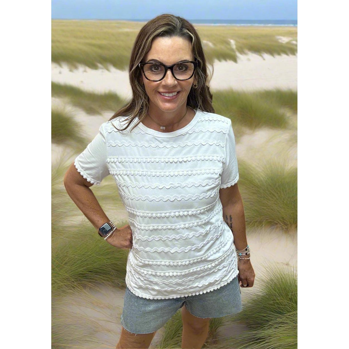 Lace & Zig Zag Trim Knit Top