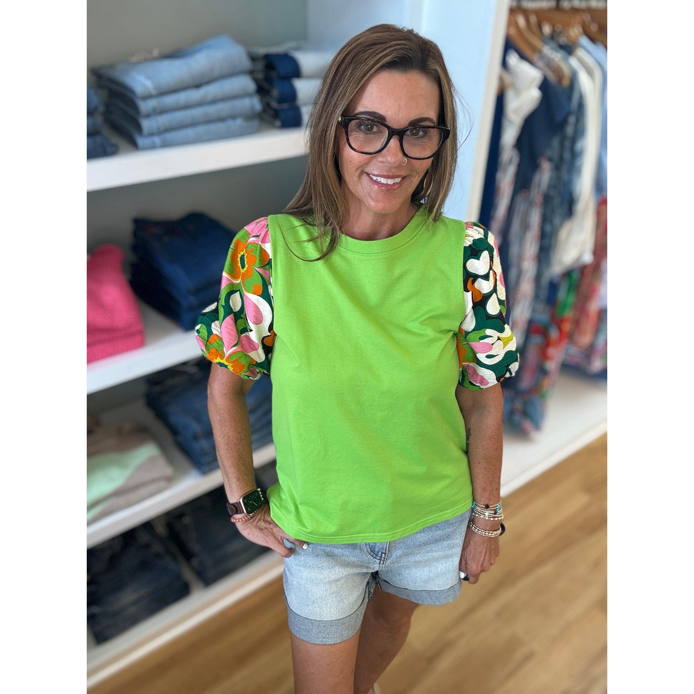 Joy Joy Contrast Puff Sleeve Top