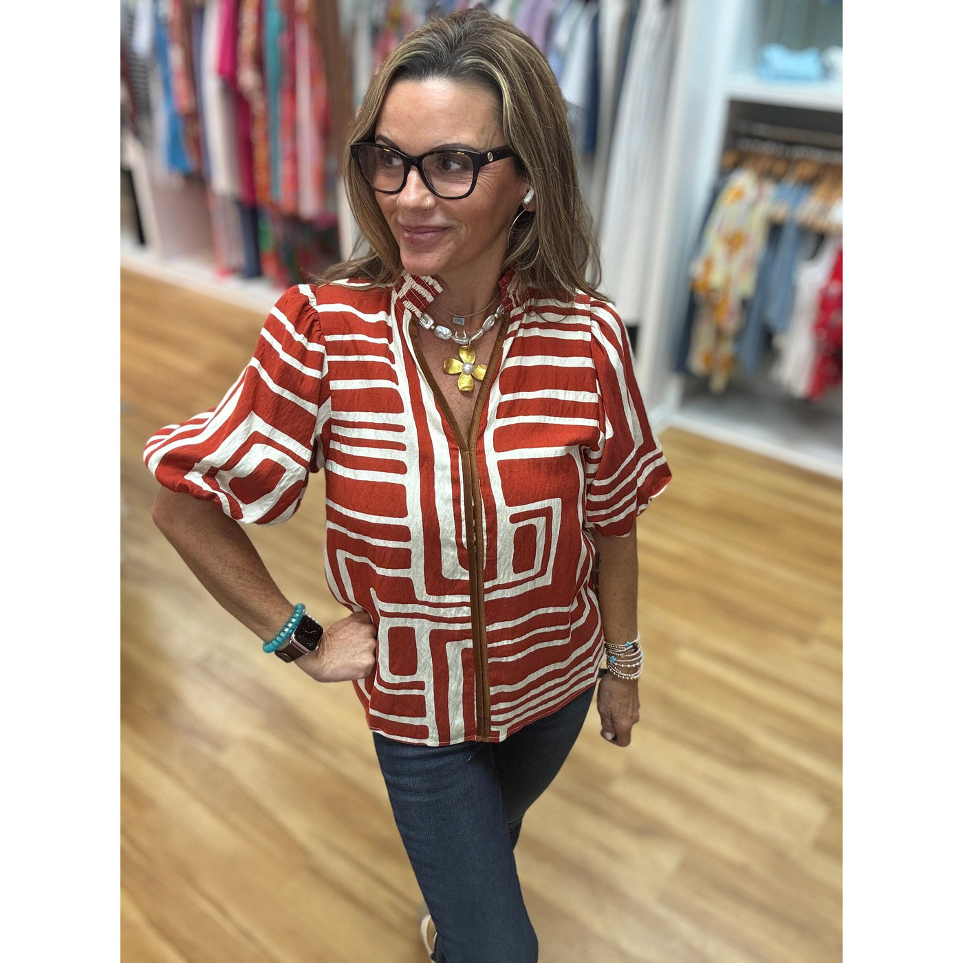 Whimsical Waves Puff Sleeve Top