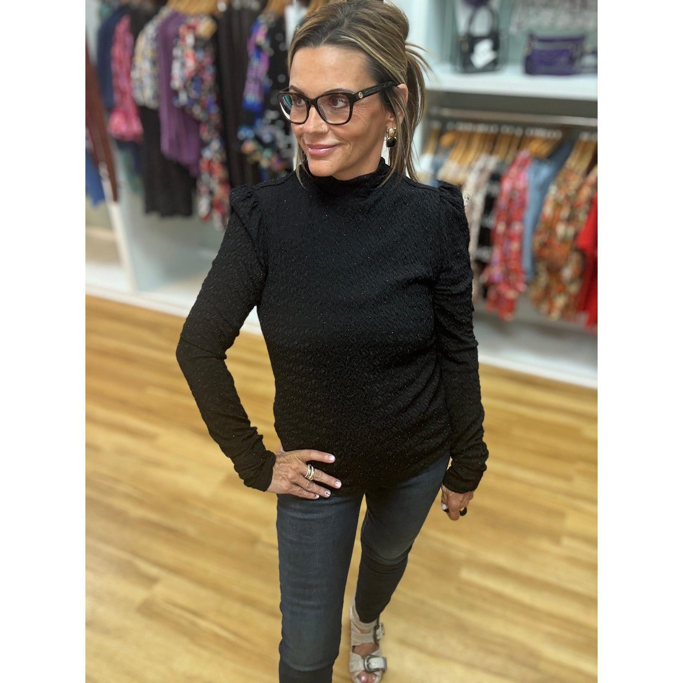 Esqualo Fancy Sleeves Top - Black
