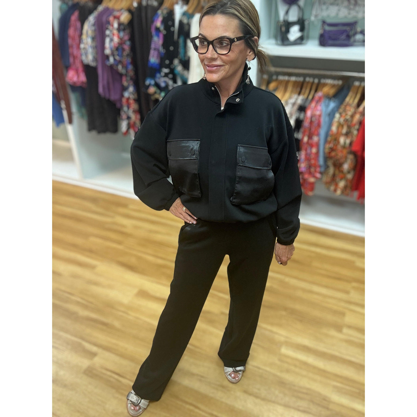 Esqualo Wide Leg Modal Pants - Black