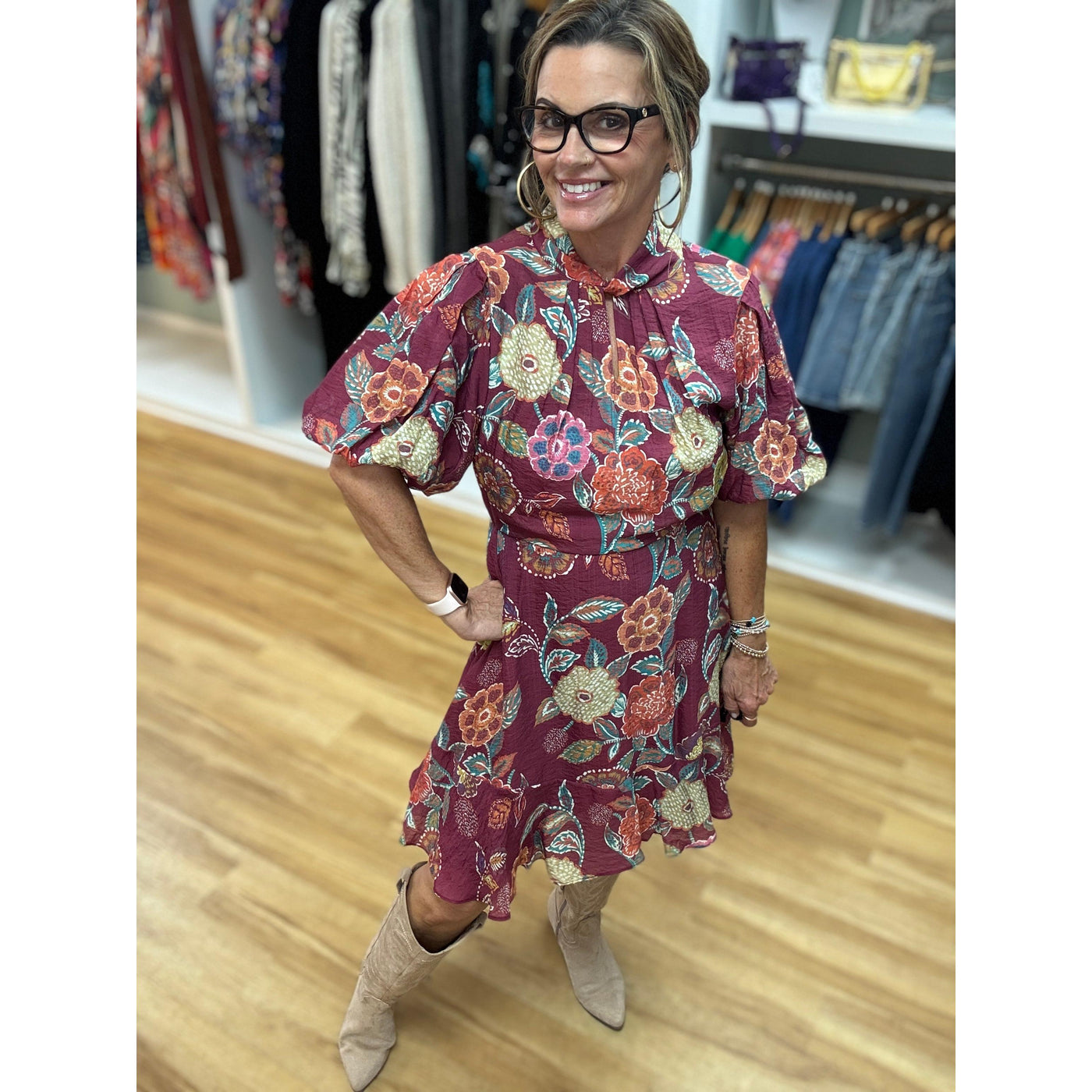 Burgundy Blossom Belle Dress