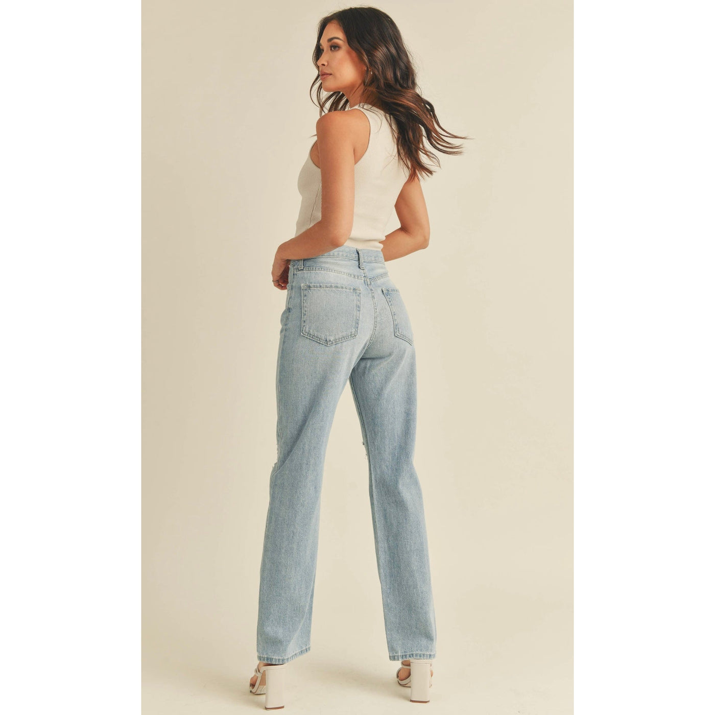 Lorna Knee Distressed Long Straight Jeans
