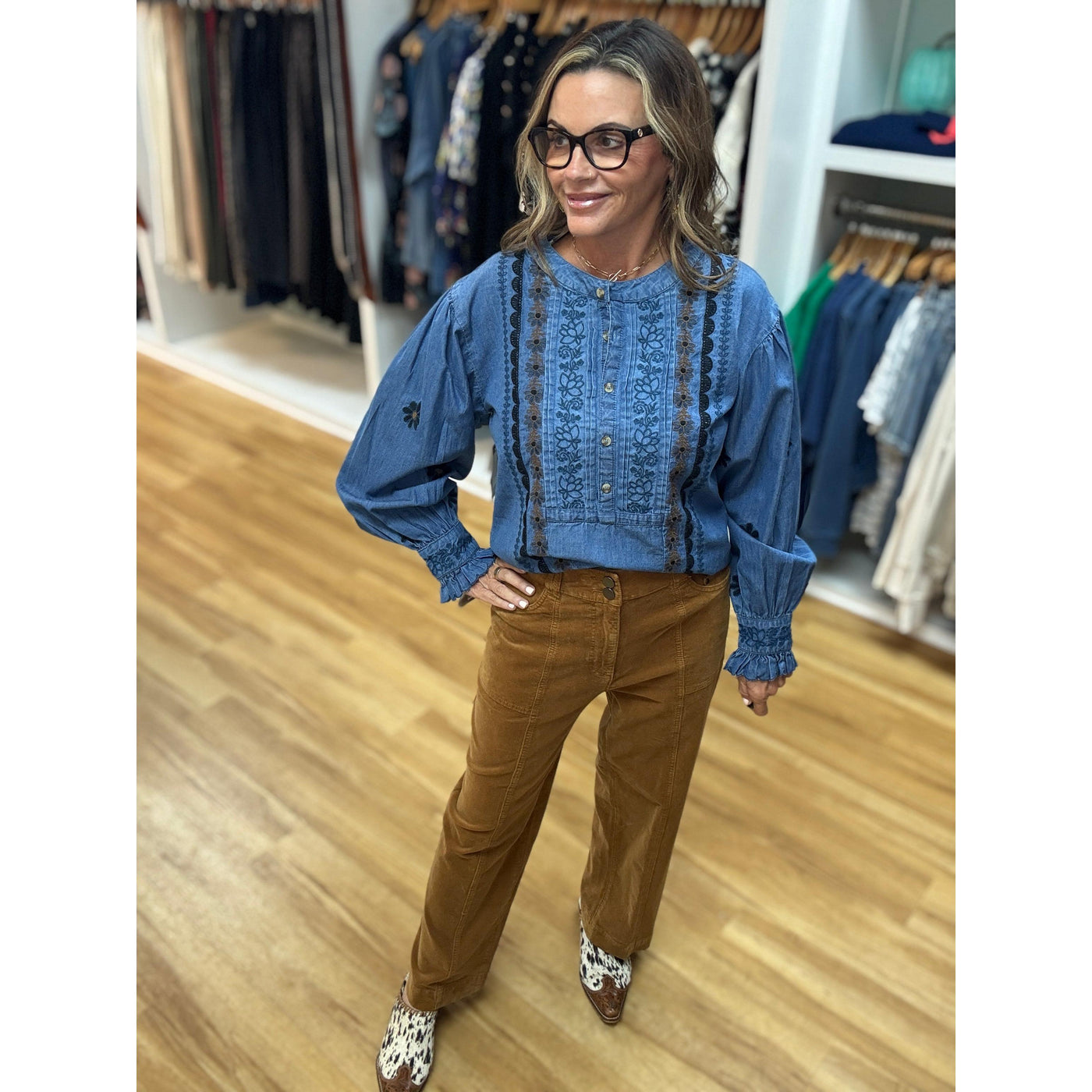 Tru Luxe Velveteen Twill Crop Pant - Tobacco