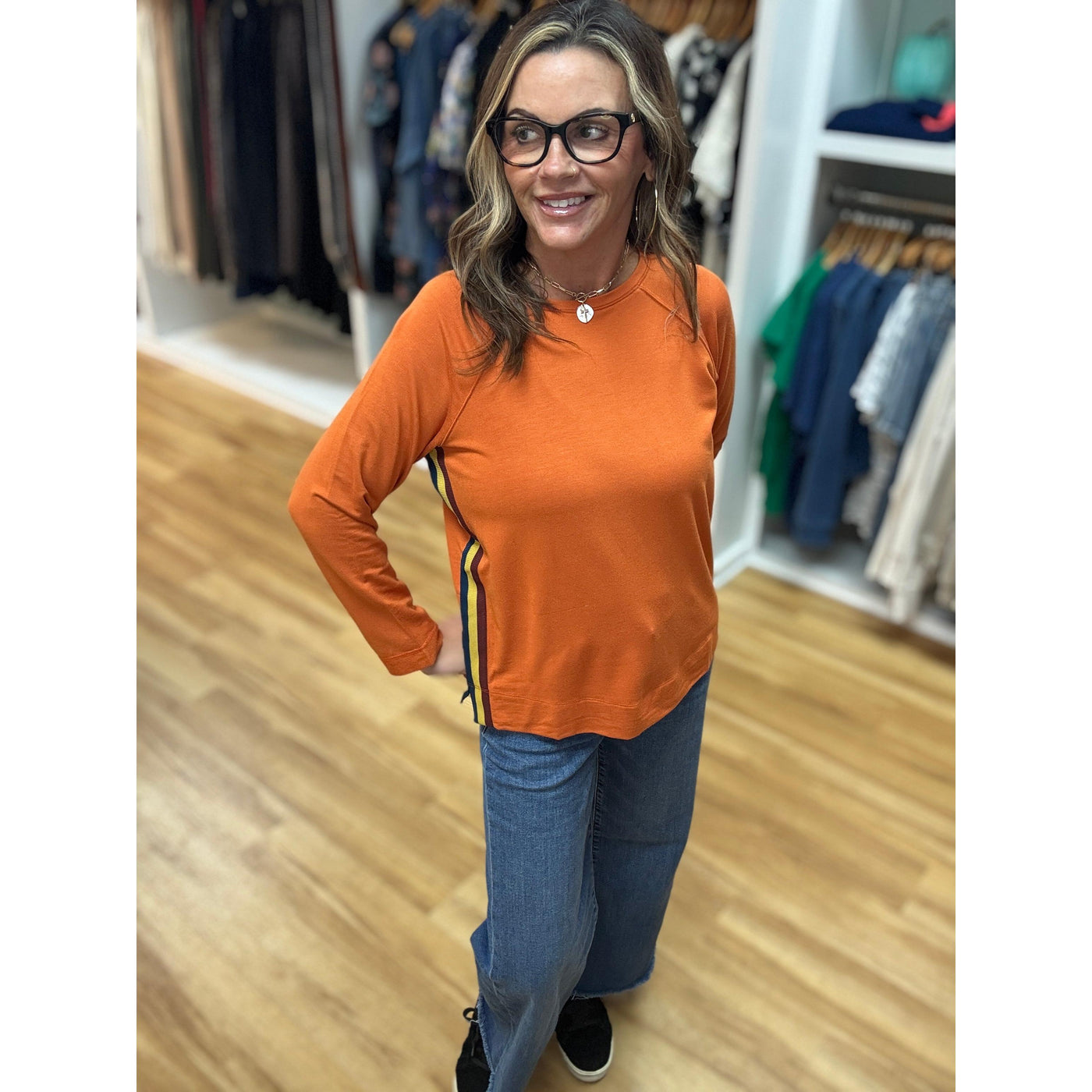 Tru Luxe Raglan Sleeve Top - Rust