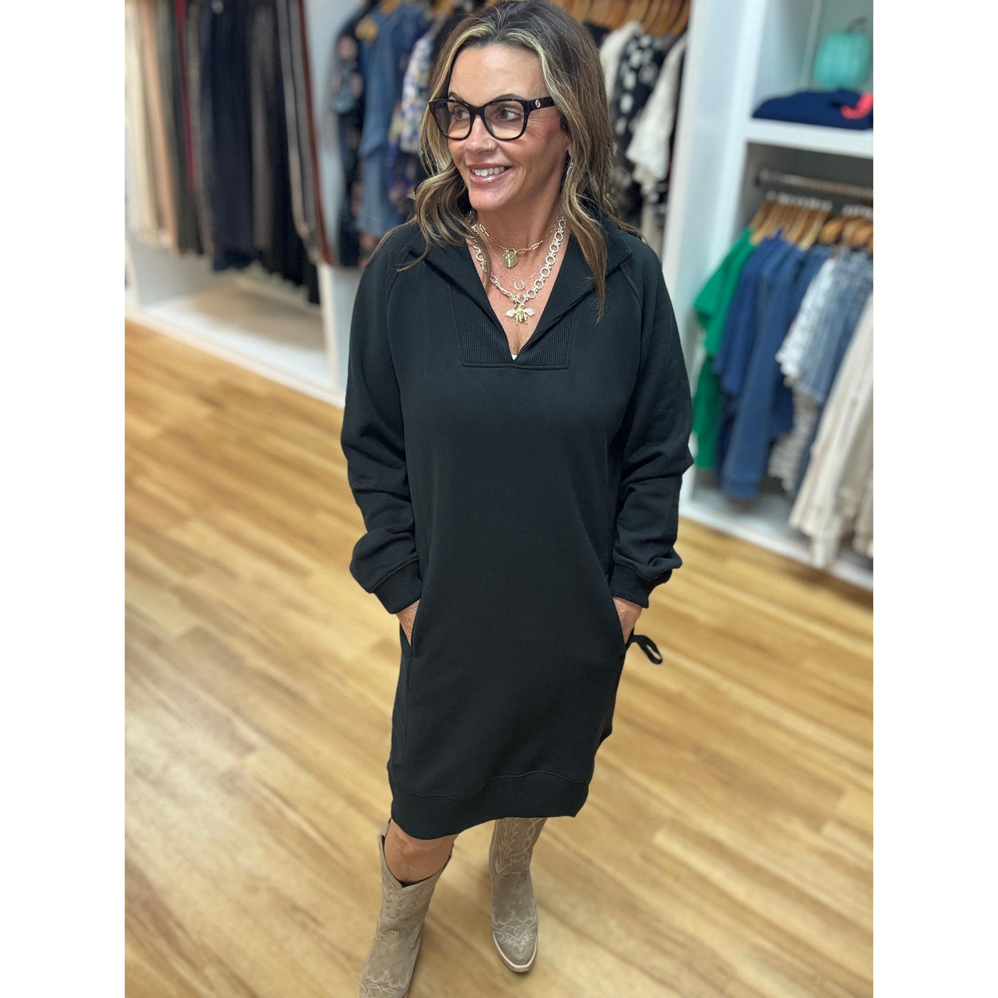Hatley Anna Notch Neck Dress - Black