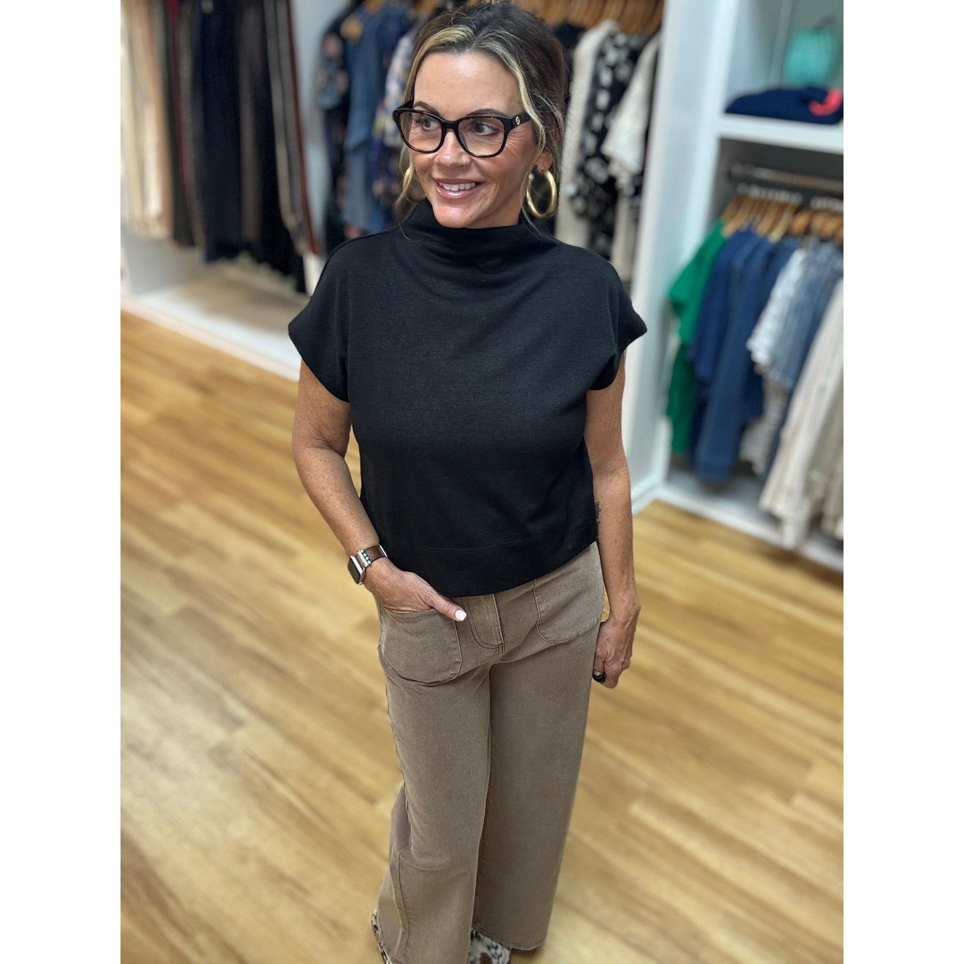 Mock Neck Pullover - Black