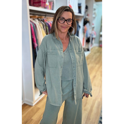 Z Supply Niccola Button Up Top - Palm Green
