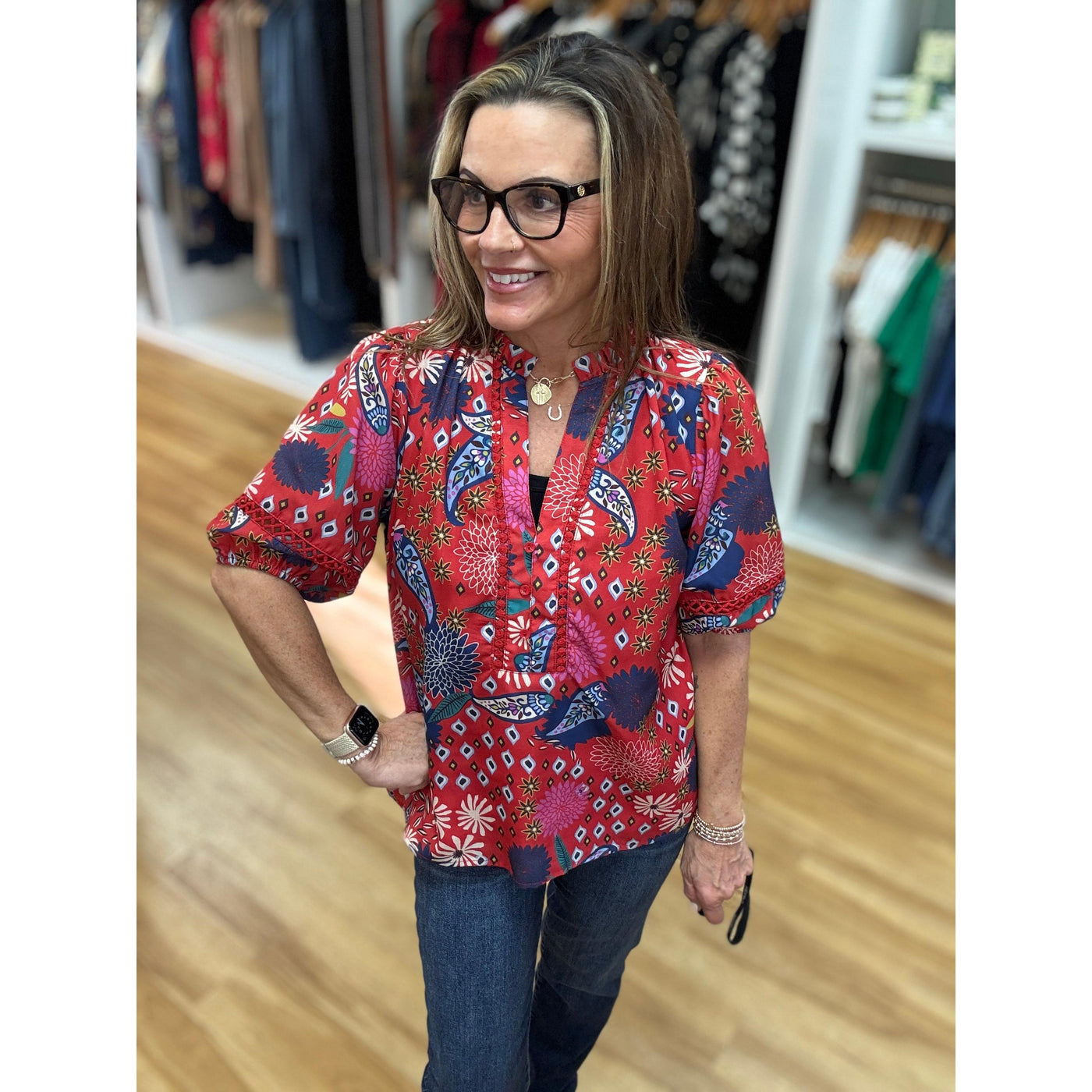 Joy Joy Lace Trim Top - Firework