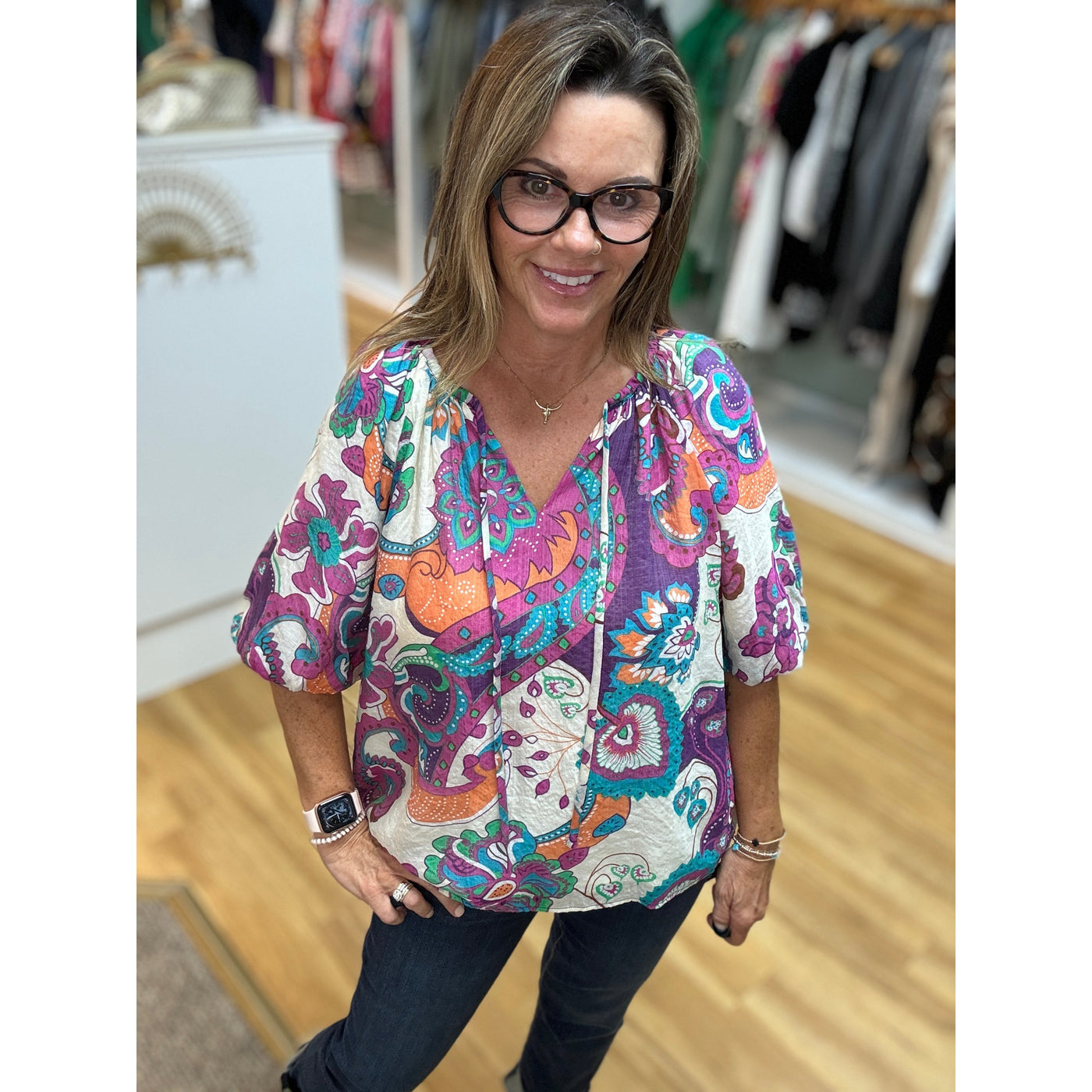 Jade Puff Sleeve Peasant Top