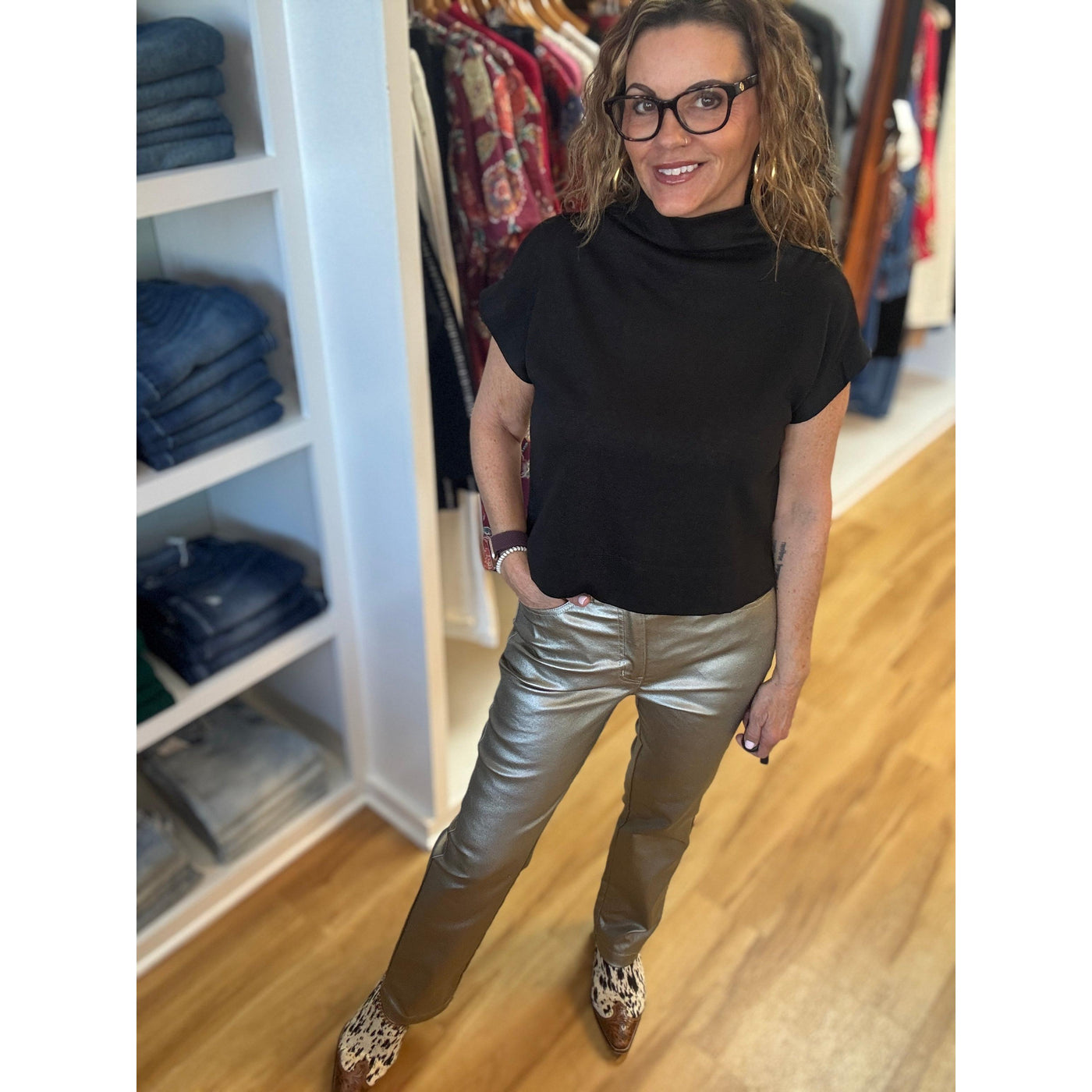 Tru Luxe Straight Leg Jean - Metallic Gold