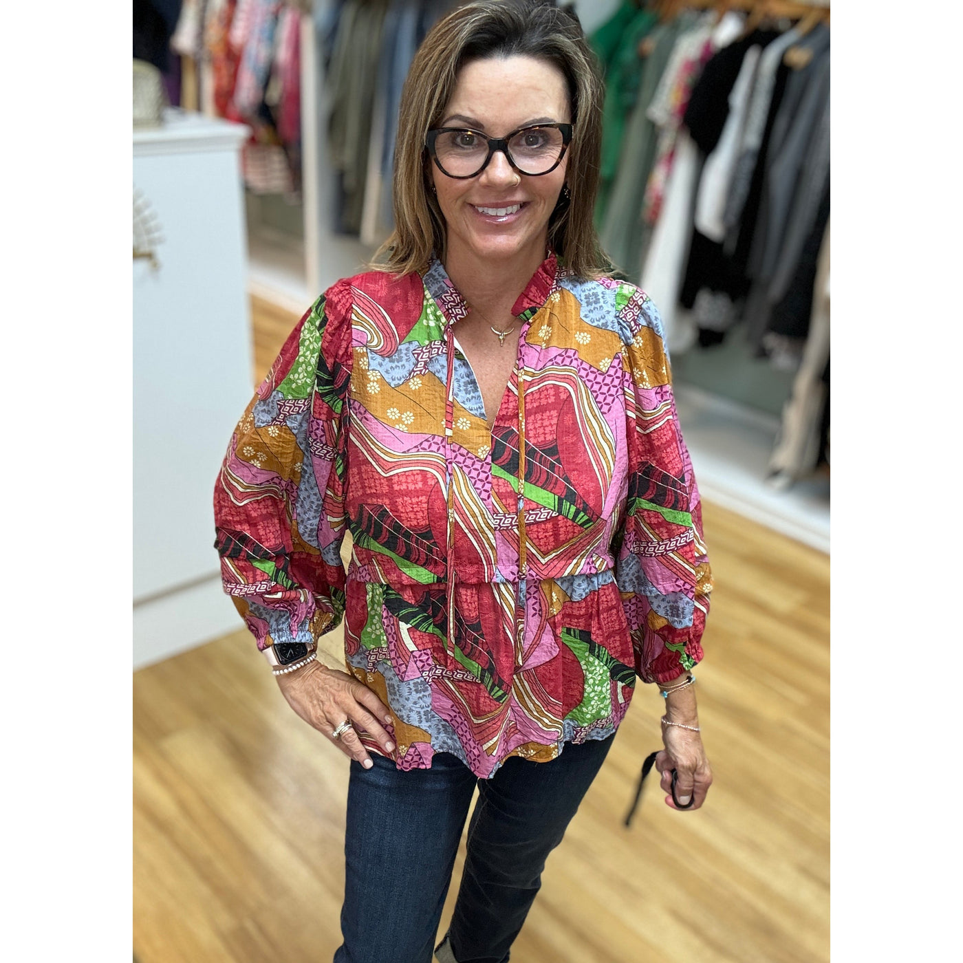 Joy Joy Peplum Top - Artistic Print