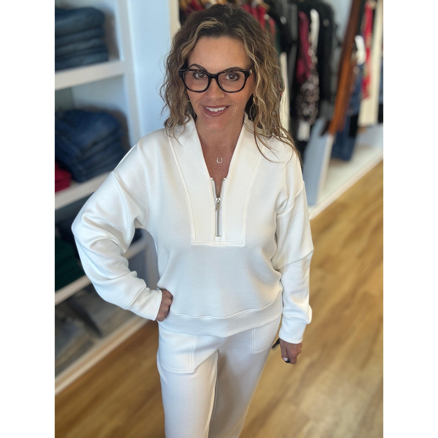 Tru Luxe Half Zip Sweatshirt - Off White