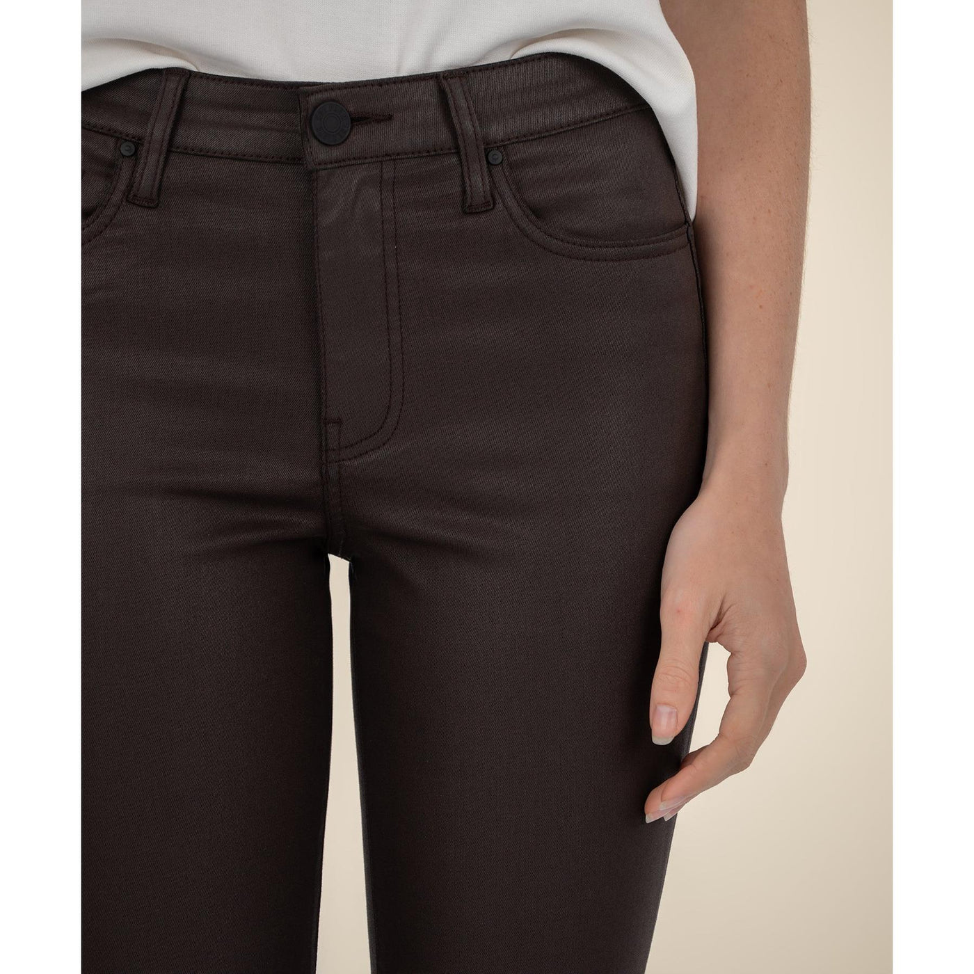 Kut Kelsey Coated Ankle Flare Jeans - Chocolate