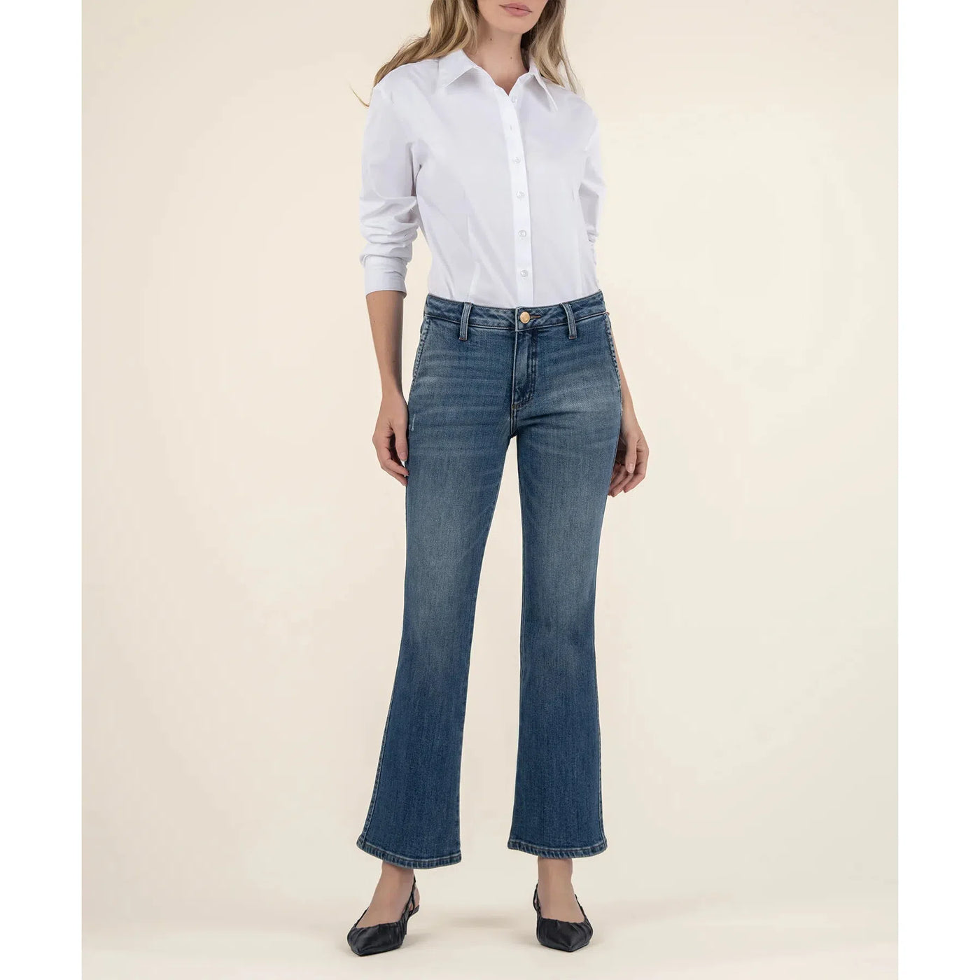 KUT Kelsey Mid Rise Ankle Flare - Effectiveness with Dark Base Wash