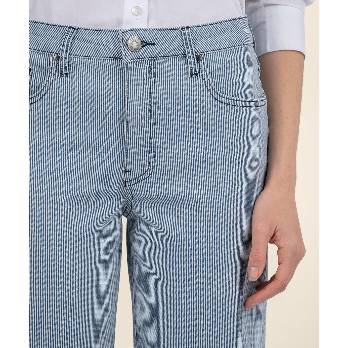 Kut Fay High Rise Straight Jeans - Blue/White