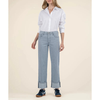 Kut Fay High Rise Straight Jeans - Blue/White