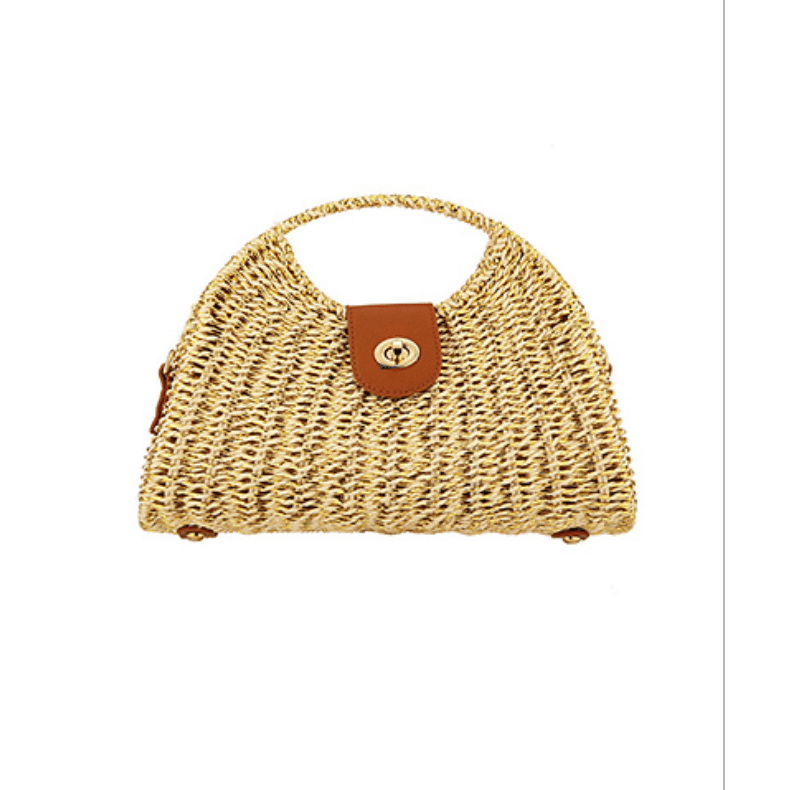 Metallic Half Moon Straw Clutch Gold