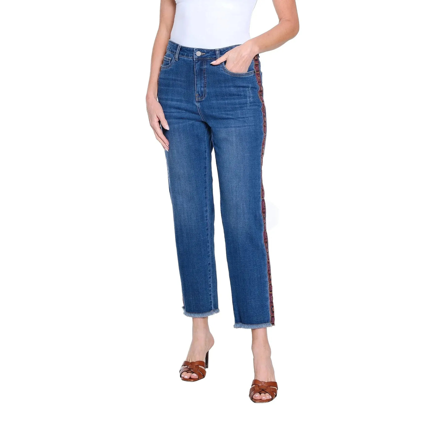Tru Luxe Embroidered Straight Leg Jean - Dark Indigo