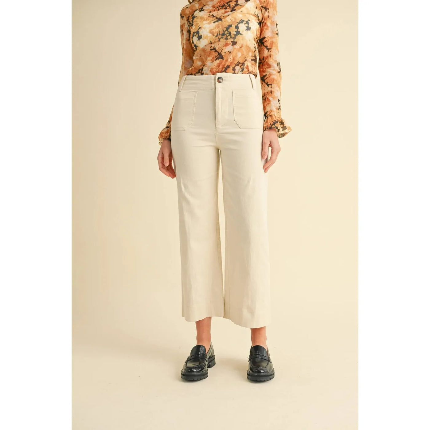 High Rise Cropped Wide Leg Pant - Egg Shell
