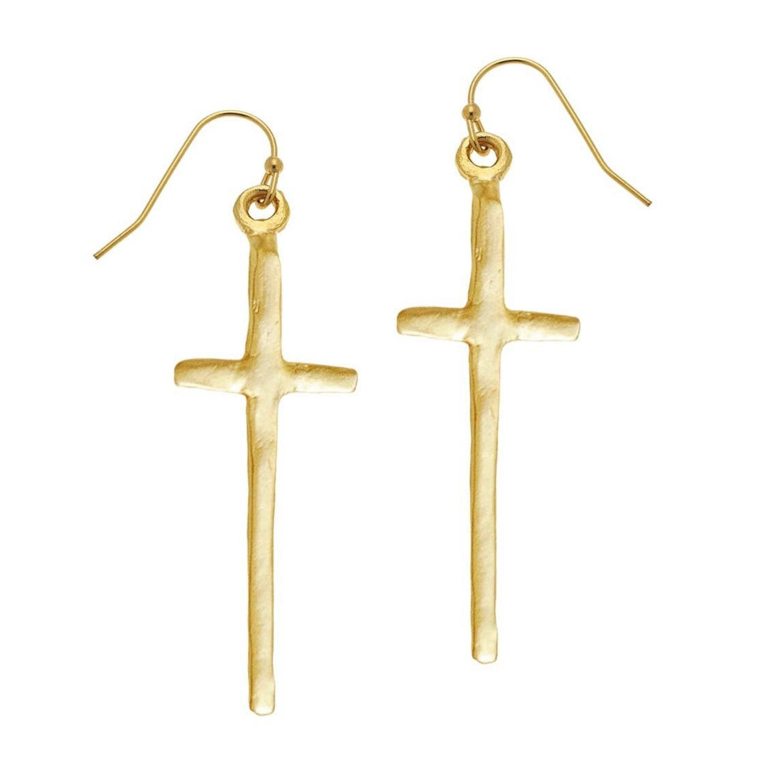 Susan Shaw Tall Cross Earrings - Gold