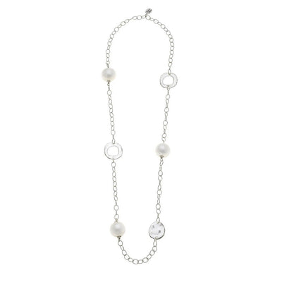 Susan Shaw Circle + Cotton Pearl Chain Necklace in Gold & Silver