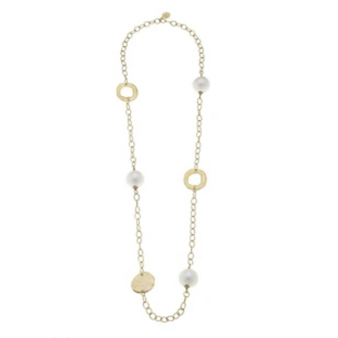 Susan Shaw Circle + Cotton Pearl Chain Necklace in Gold & Silver