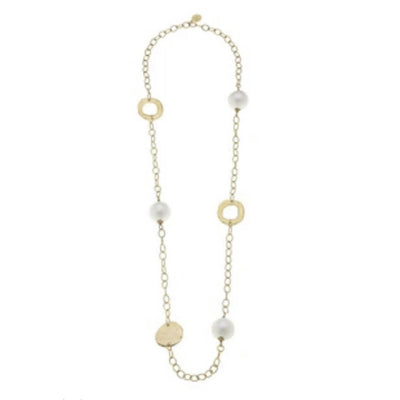 Susan Shaw Circle + Cotton Pearl Chain Necklace in Gold & Silver