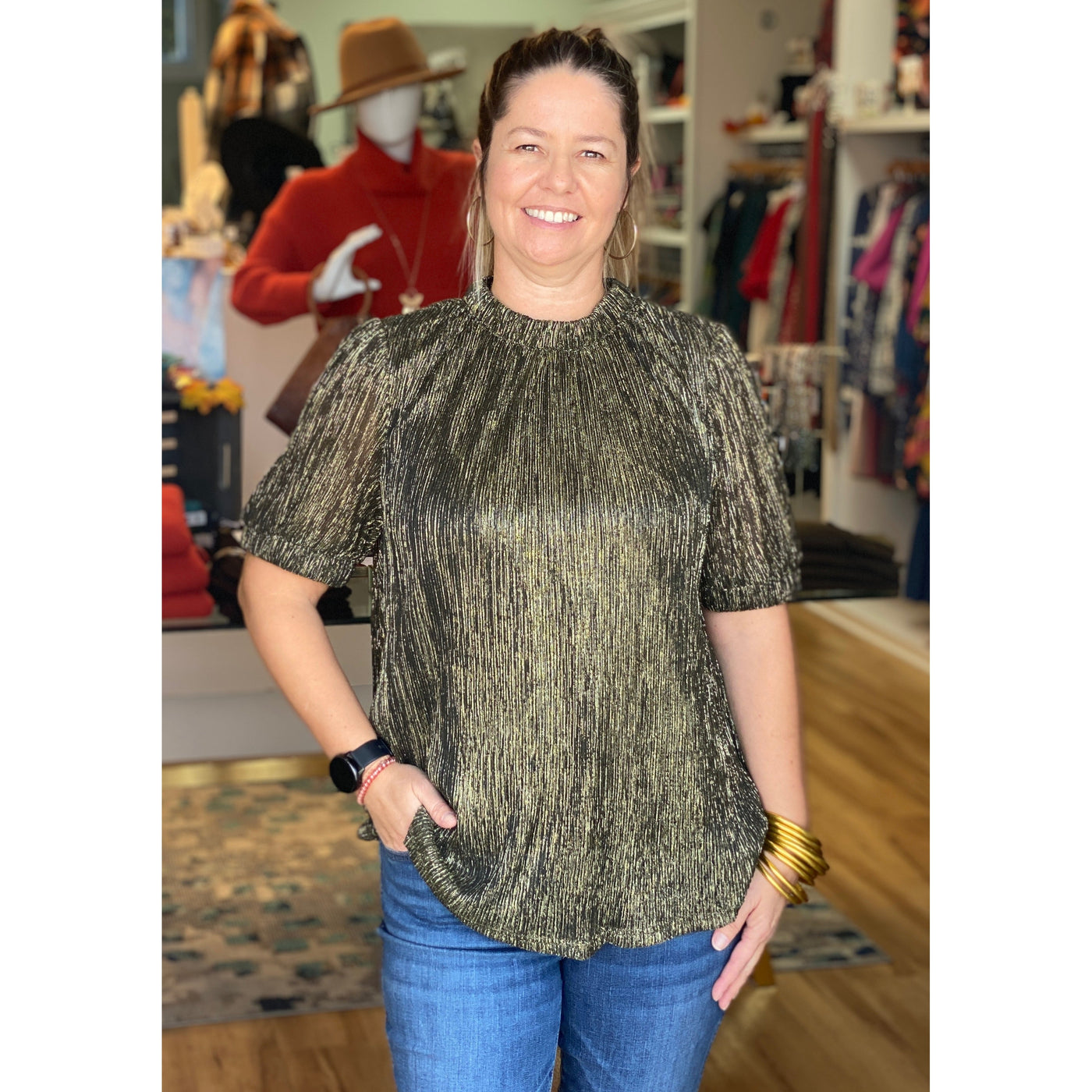 W23Phyllis Metallic Top