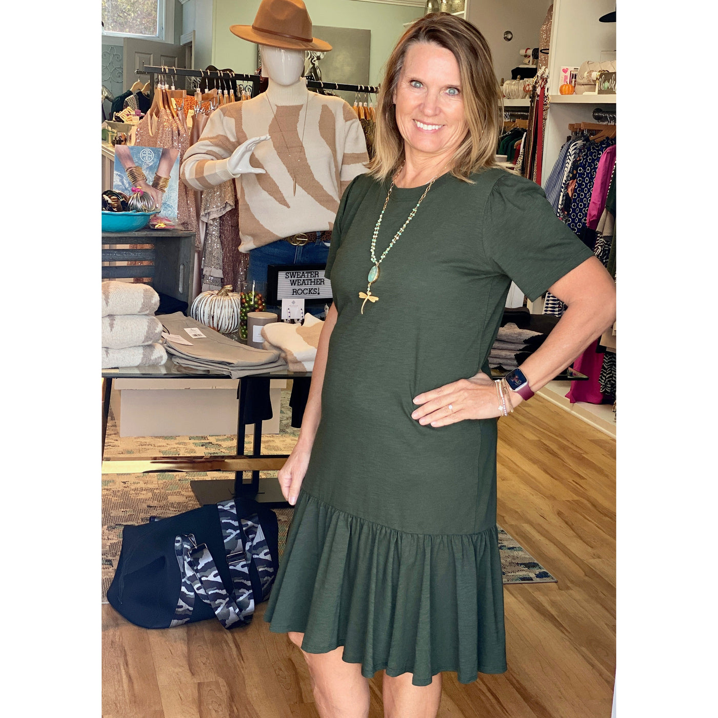 Sally Peplum Midi Dress - Cypress