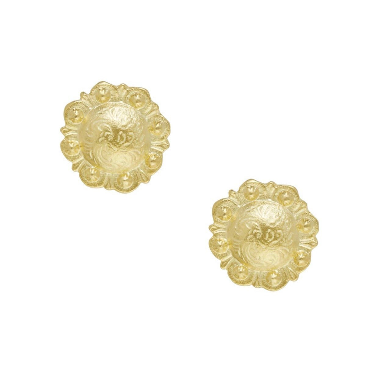 Susan Shaw Gold Ball-Edge Concho Earrings