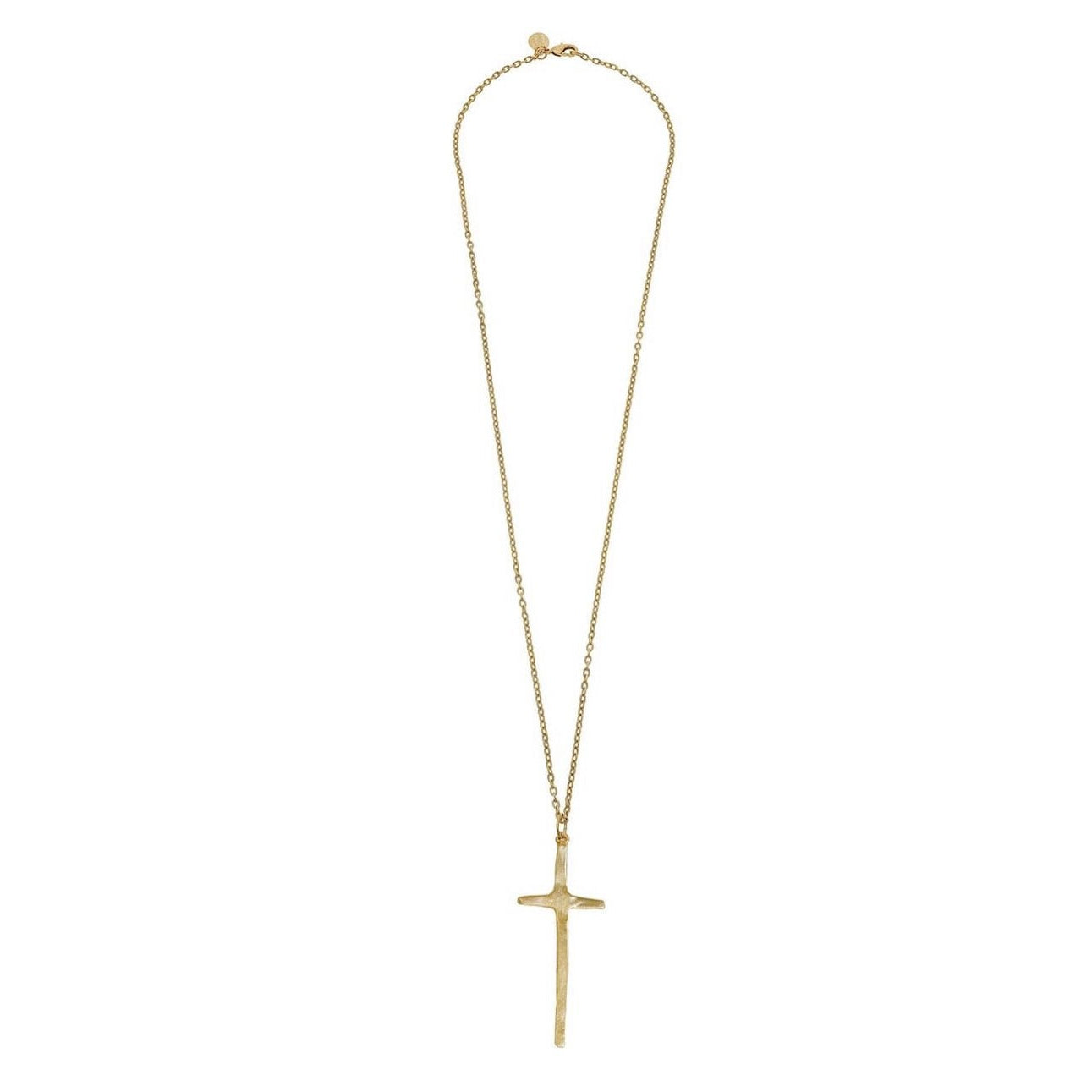 Susan Shaw Elongated Long Cross Necklace - Gold