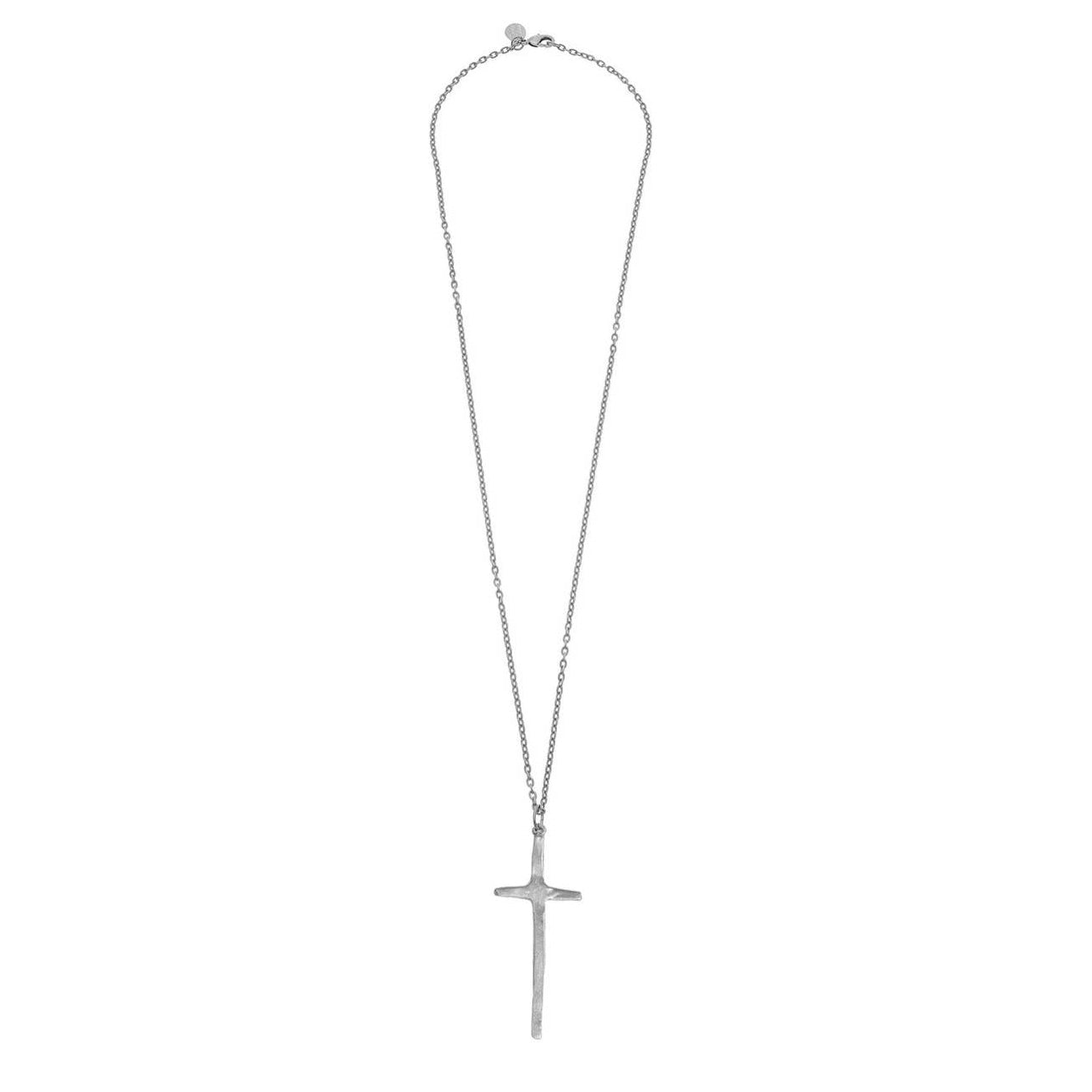 Susan Shaw Elongated Long Cross Necklace - Silver