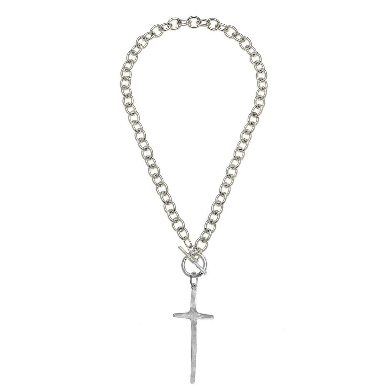 Susan Shaw Elongated Cross Toggle Necklace - Silver