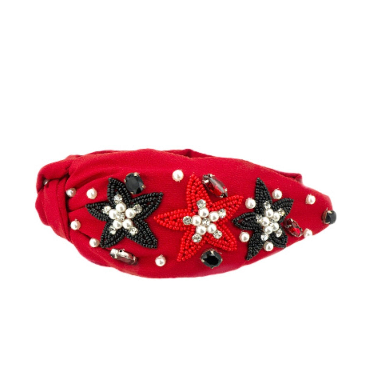 Red Knotted Headband With Beaded Stars